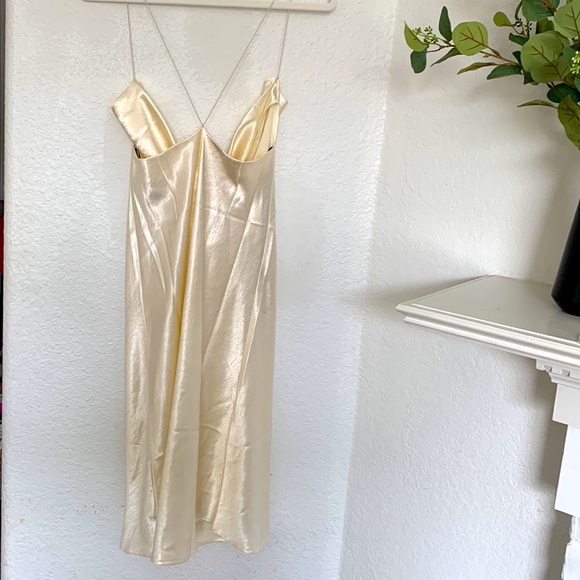 Cream colored silky dress with draped front. - Picture 5 of 5